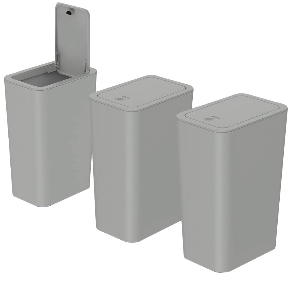 Accmuzzy Set di 3 Bidoni della Spazzatura da 9 L per Bagno, Cestini Stretti con Coperchio, a Prova di Cane, Adatti per Camera da Letto, Ufficio, Soggiorno, Cucina e WC