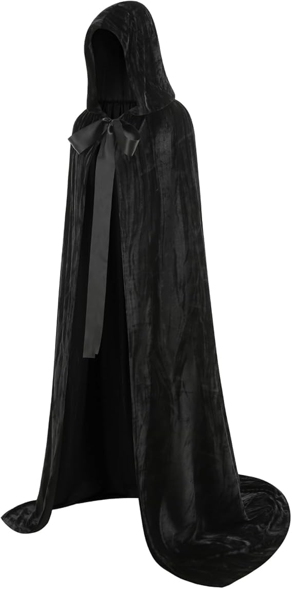 RRCBMD Adults Velvet Hooded Cape for Men Women Medieval Renaissance Unisex Cloak with Hood Striped Black Halloween Cosplay Costume 66.9inch - Image 2
