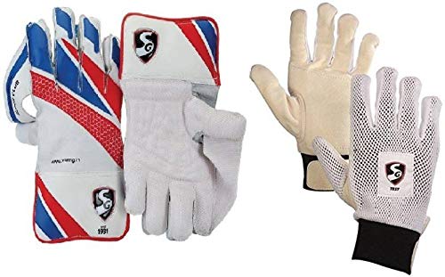 SG Original Branded Combo of Two, one Pair of Super Club Wicket Keeping Gloves and one Pair of Test Inner Gloves (Men s) (Color On Availability)- Cricket Kit
