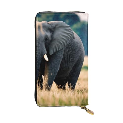 Portefeuille long en cuir imprimé éléphant noir pour femme et fille 19x10.5cm