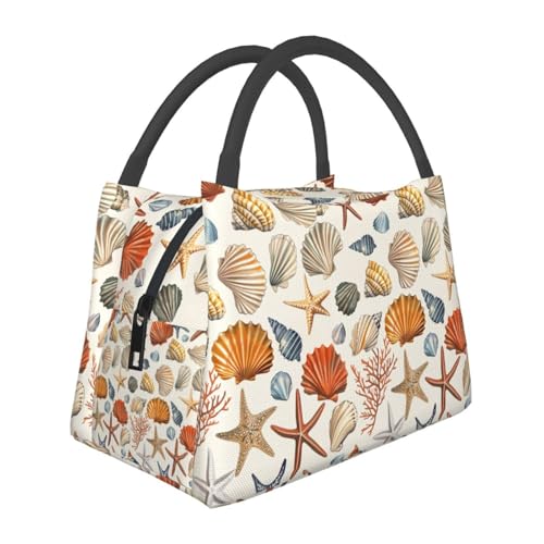 MIEPOS Seashell Lunch Box Portable with Coastal Ocean Shell Pattern for Girls and Adults,Lightweight Handbag with Zipper Closure,Portable Cosmetic Bag for School,Work,Office,Travel and Picnic Gifts