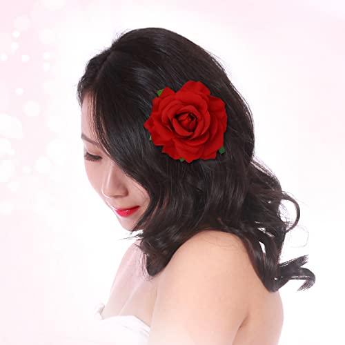 Topbuti Rose Hair Clip Flower Hairpin Rose Brooch Floral Clips, 8 Pcs Red Rose Flowers Mexican Bridal Hair Flowers Pin Up Headpieces For Woman Girl Halloween Wedding Party Valentine Mother's Day Gift #TOP6