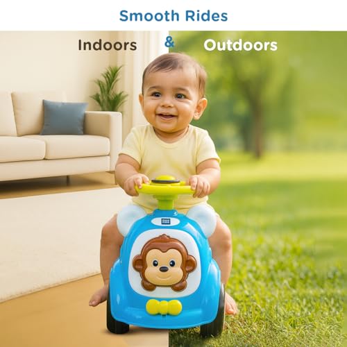 Image of Mee Mee Swift Cruze 3-in-1 Ride On Stroller Push Car for Boys & Girls, 1 Year+, with 360 Detachable Armrest & Guardrail, Music, Lights, Backrest & Underseat Storage - Indoor & Outdoor Use (Blue)