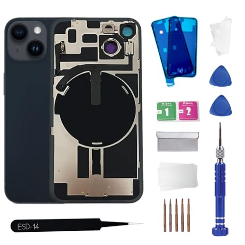 ZNZHKR 14 Back Glass Replacement with Wireless Charging Flex Cable and Camera Frame All Parts for iPhone 14 (6.1 Inch,Midnight) Replacement of Equipment Waterproof Tape