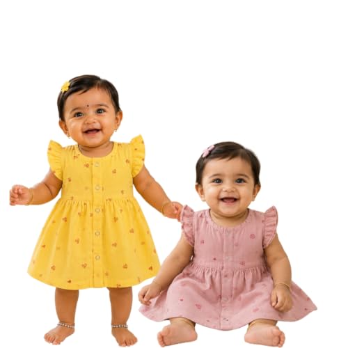 Image of Lilimi Toddler Baby Girl Cotton Muslin Dress, Breathable Flutter Sleeve Button-Front Cute Frocks