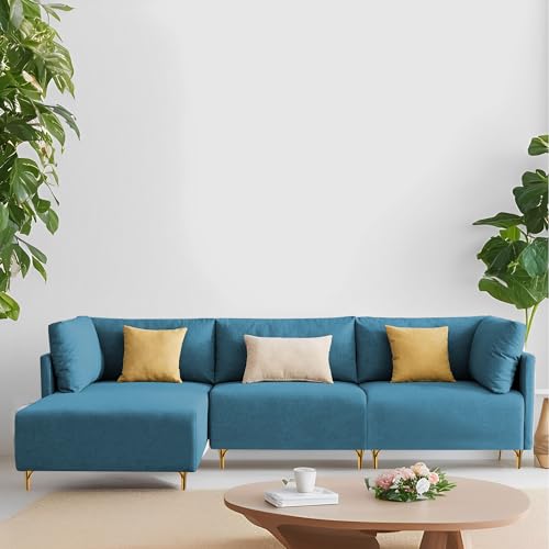 Image of Carina LHS 4 Seater L Shape Sofa Set for Living Room (Turquise Fabric) Premium Fabric Sofa