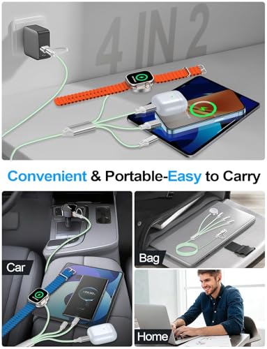 Image of Travel Essentials,2 Pack Multi Charging Cable for Apple Watch Charger /iPhone /Samsung Charger,Type C /Lightning /iWatch /Micro Charging Cable for iWatch Ultra /10-2 /iPhone /Galaxy /Airpods[1.5M]