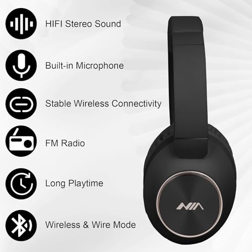 XuanGui Bluetooth Headphones Over Ear, HiFi Stereo Wireless Headphones Over Ear, Foldable Lightweight Headset with Mic, LED Lights, FM, Micro SD/TF Slot for Travel Phone NX400 (Black) - Image 5