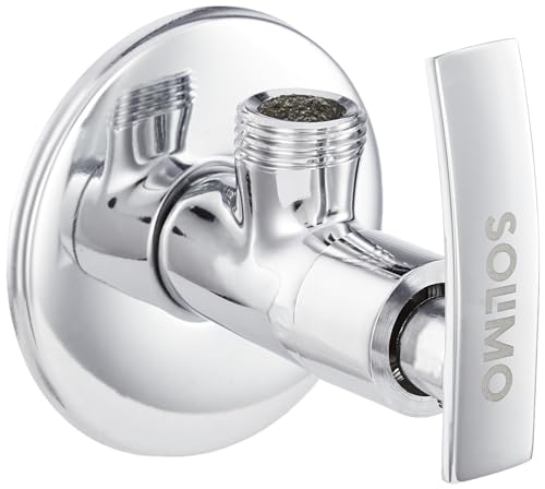 Image of Amazon Brand - Solimo Hydroflow Angle Cock /Valve for Bathroom /Kitchen with Wall Flange, Durable, Elegant Design (Brass, Chrome Finish) (Pack of 2)