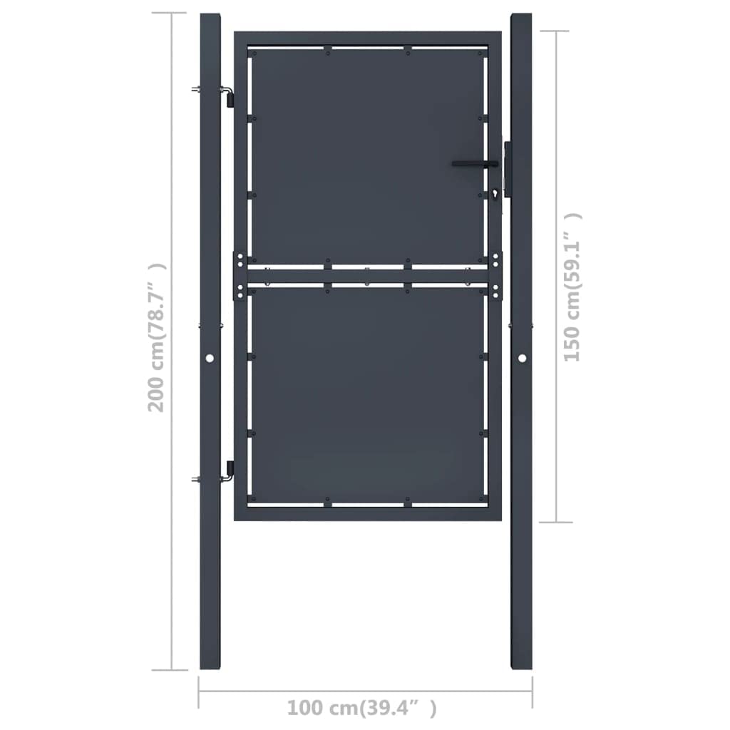 Hommdiy Doppelflügeltor Gartentor aus Stahl 100 x 150 cm Anthrazit