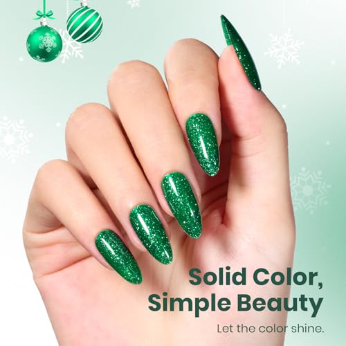 Image of Beetles Green Gel Nail Polish - EverGleam Glitter Gel Polish, 15ml Soak Off UV LED Shimmer Emerald Green Nail Art Color, Long Lasting Glossy Manicurefor Salon and DIY Nail