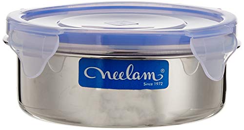 Image of neelam Stainless Steel 26 Gauge, Leak Lock Container with Plastic Lid, Utility Canisters, Storage Containers, Ideal for Storing Food, Perfect for Daily Uses, Durable & Elegant Storage, 400 ml