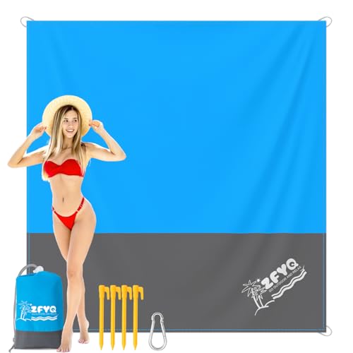 ZFYQ Beach Blanket, 200 x 210 cm Picnic Blanket with 4 Fixed Stake for Beach Camping Picnic and Other Outdoor Activity