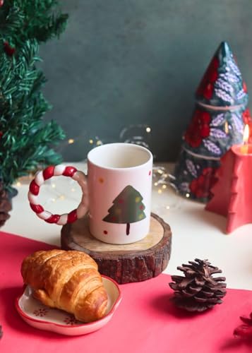 Image of WEAVING HOMES Handcrafted Ceramic Mug & Dessert Plate Set of 2 Multicolor Microwave Safe Christmas Mug & HOHOHO Dessert Plate