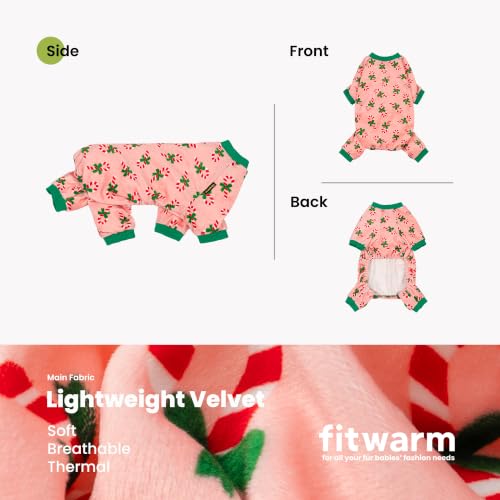Image of Fitwarm Candy Cane Dog Pajamas, Cozy Christmas Clothes for Small Dogs Girl, Holiday Pet Outfit, Pink, Green, Red, XL