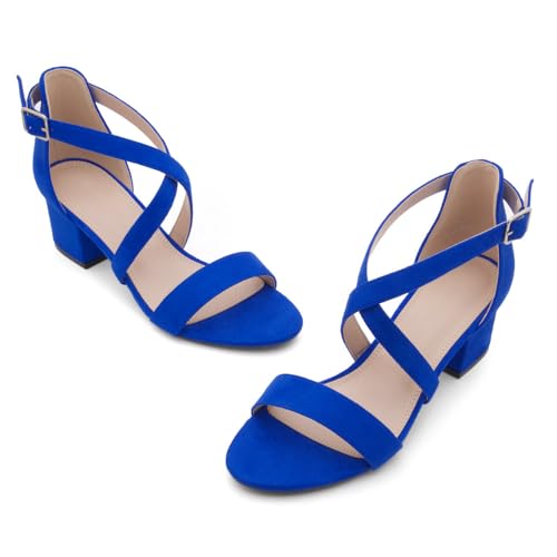 Image of Shoe Land SL-LESSA Women's Low Heels Open Toe Dress Heeled Sandals Cross Ankle Strap Chunky Block Short Heel Pumps Shoes for Office Prom Wedding Party