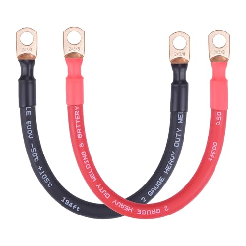 Image of iGreely 2 AWG Battery Cable 2 Gauge Wire Pure Copper Battery Power Inverter Cables with 3 /8'' Lugs for Automotive Solar Panel Trolling Motor RV Marine Boat,Replacement Parts & Accessories 1ft /30cm