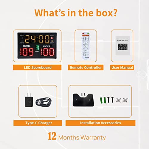 Ganxin Basketball Digital Scoreboard With Remote,Battery Powered Portable Tabletop Electronic Scoreboard With 75Db Buzzer,Countdown Timer & Score For Games #TOP4