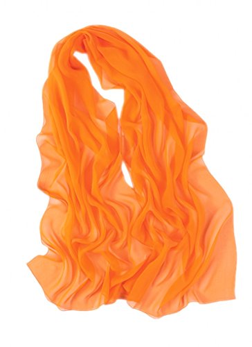 prettystern Bufanda larga de Seda Pura foulard Georgette Estola Elegante larga lisa y ligera orange Cover