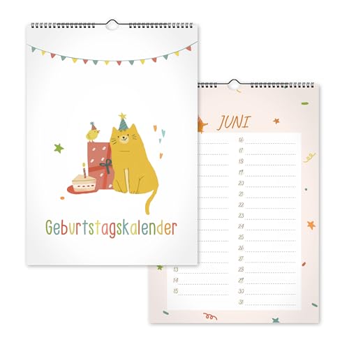 Geburtstagskalender jahresunabhängig zum Aufhängen Immerwährender Familienkalender mit niedlichen Tiermotiven A5 (21 × 14 8 cm) ideal für Zuhause & als Geschenk
