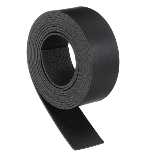 sourcing map - sourcing map Leather Straps, 1.2 Inch Wide 79 Inch Long Soft Flat Leather Strips Cord for Craft Projects Tooling Belt Bag Making, Black