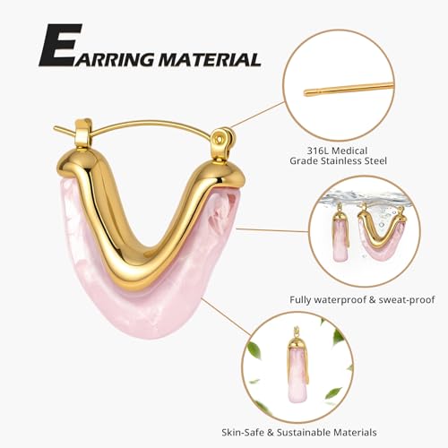 Image of Fullpop Vintage Earrings for Women, Chunky 14K Gold Plated Resin Hoop Earrings Lightweight Hollow Drop Earrings Hypoallergenic Earrings for Women Vintage Anthropologie Jewelry Gifts for Women