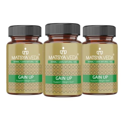 Image of Matsyaveda Gain Up | Herbal Capsules for Rapid Weight and Muscle Gain, Daily Supplement for Muscle Building, Ideal for Boosting Muscle Growth, Stamina, Strength in Both Men and Women (180 Capsules)