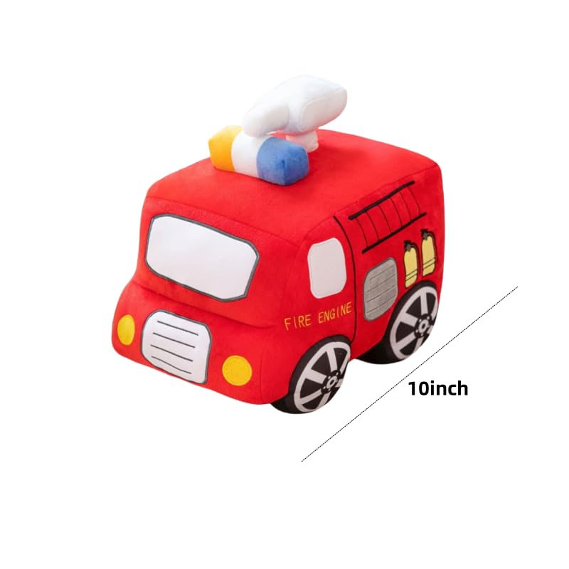 Image of Car Plush Toy Soft Stuffed Car Plush Pillow Toy CuteTractor Cartoon Throw Pillow Plushie Gifts for Kids Birthday Christmas Party (Fire Truck)