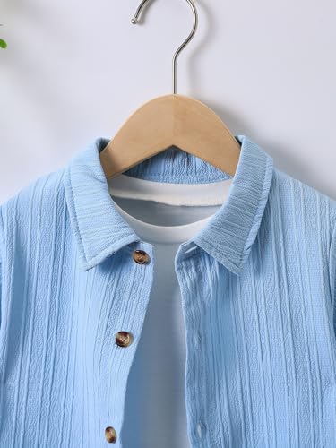 Image of SweatyRocks Boy's 2 Piece Summer Vacation Outfits Short Sleeve Collar Button Down Shirt and Shorts Clothing Set