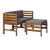Walker Edison Ravello Contemporary 3 Piece Acacia Wood Outdoor Modular Chat Set...
