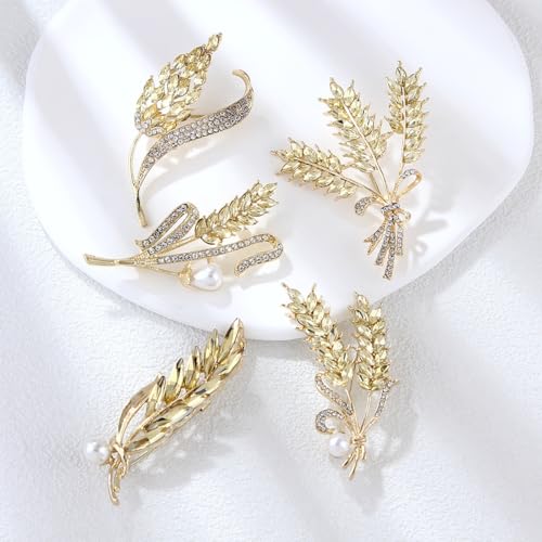 Image of Rhinestone Wheat Brooch for Women Gold Crystal Pearl Wheat Sheaf Brooch Pin Elegant Clothing Hat Bag Accessories Christmas Birthday Party Wedding Costume Jewelry