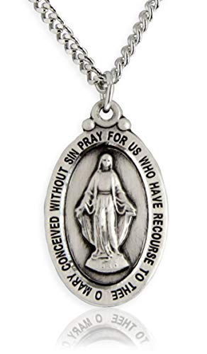 送料無料Heartland Store Men's Oval Sterling Silver Miraculous Medal + 24 Inch Endless Rhodium Plated Chain並行輸入