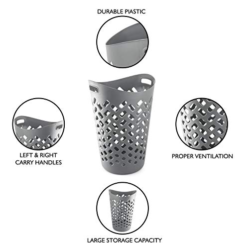 Image of Cello Flexi Multipurpose Plastic Laundry Basket, Grey, 50 Ltrs | Lightweight and Portable | Storage Organizer | Convenient Handling | Useful For Storing Clothes, Toys, Books