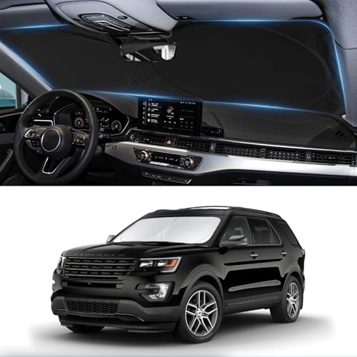 Image of Windshield Sun Shade for Ford Explorer 2011-2017 2018 2019 Sunshade | Custom Fit Explorer Accessories Sun Visor Foldable Front Window Sun Cover Protector Blocks UV Ray