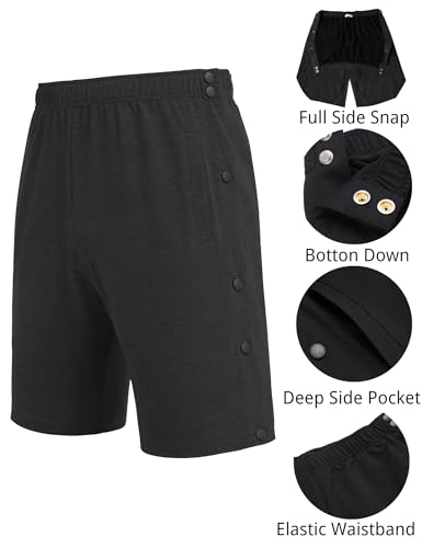 Deyeek Mens Tear Away Shorts Post Surgery Recovery Side Snap Shorts Color Block Cotton Break Away Pants with Pockets2