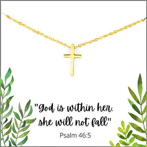 Nu Designs Tiny Cross Necklace, Christian Necklace, Bible Verse Necklace, Baptism gift for girl, Baptism gift for her, (Gold Filled 14k)