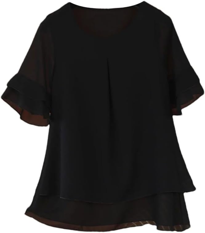 Women's Chiffon Round Neck Solid Color Loose Shirt