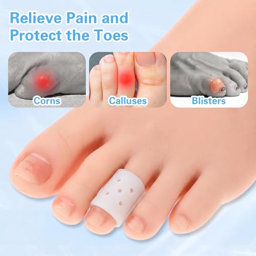 Image of Gjinxi Silicone Toe Sleeves, 24 Pcs Soft Gel Protector Toe Cushions Cuttable Pinky Toes Sleeves Protectors Corn Protectors Pain Relief Toes Tube Pads for Hammer (White, Breathable)