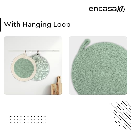 Image of Encasa XO Cotton Round Trivet Mats for Hot Dishes, Pot Holder Sage Combo