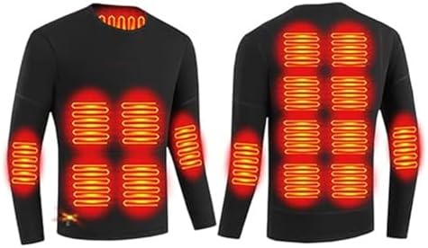 Guimuer Men USB Electric Heated Underwear Shirt, 16 Heating Zone Thermal Top for Outdoor Skiing, Motorcycle,L,Black