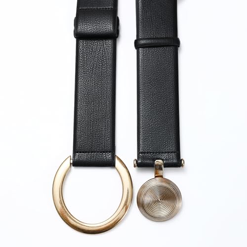 Black Wide Belt for Women Adjustable 2-Inch Wide Design with Gold Buckle Chunky Belt Perfect for Dresses and Coats3