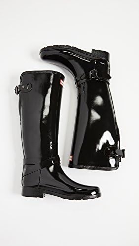 Hunter Womens Refined Adjustable Tall Gloss Rubber Black Boots 7 US | Image 4