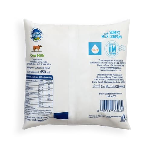 Image of Country Delight 100% Pure and Fresh Cow Milk, 450 ml Pouch