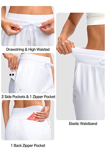 Santiny Women's Fleece Lined Joggers Water Resistant High Waisted Thermal Sweatpants Winter Pants Hiking Running Pockets(White_S) #TOP3