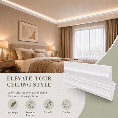 Image of moonoom 10 Pack 39 Ft Ceiling Crown Molding Trim, High Impact Ceiling Decorative Moulding, Room Top Light Strip Crown Molding for Ambient Home Bedroom Living Room Lighting (Style C)