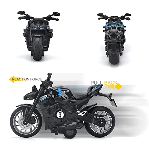 image for CYYSFIVQZ Pull Back Motorcycle Toys, Motorcycle Model with Light and M