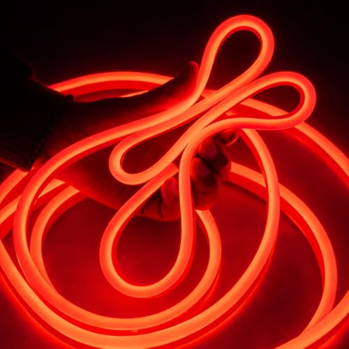 Image of Neon Strip Light, 13.1 feet, Flexible Silicone LED, IP65 Waterproof, with 12V Adaptor, for Bedroom, Gaming Room & Home Decor | 4 Meter | RED