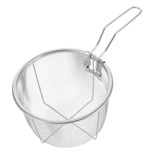 Angoily Stainless Steel Frying Basket Foldable Fry Basket with Long Handle Food Rinsing and Quick Oil Drain Strainer for Deep Fryer Kitchen Cooking 10.23 X 5.90 X 3.74 in