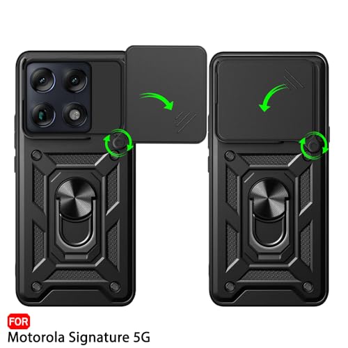 Image of TheGiftKart Tough Armor Bumper Back Cover Case for Motorola Moto Signature 5G | Sliding Camera Cover, KickStand & Ring Holder | 360 Degree Protection Cover Case for Moto Signature 5G (PC & TPU, Black)