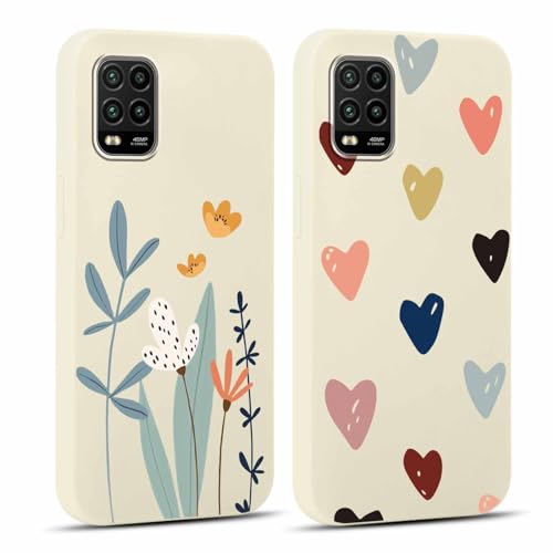 Yoedge 2 Pezzi Cover per Xiaomi Mi 10 Lite 5G 6,57', Ultra Sottile Leggero Morbida TPU Custodia in Silicone Antiurto Protettiva Case con Disegni per Donne per Xiaomi Mi 10 Lite 5G, Amore Cuore & Fiore